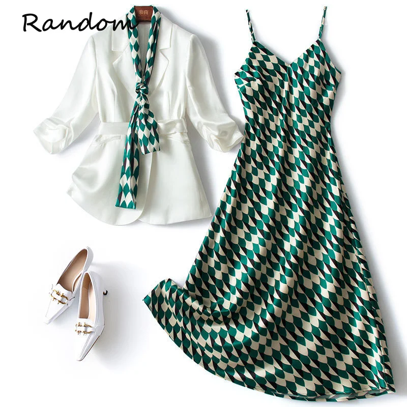 

Women Plus Size Office Dress Suit Jacket Coat Top And Geometric Print Sundress Two Piece Set Elegant Outfit Workwear Clothing