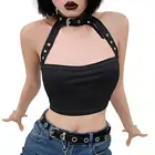 Женский кроп-топ без рукавов Goth Girl, повседневный пикантный топ с лямкой на шее, уличная одежда, топ с открытыми плечами
