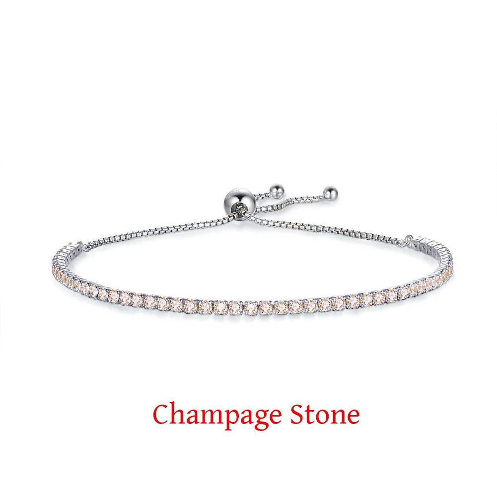 champagne Stone Г. роскошные 925 Розовый Серебряный Шарм цепи подходят Теннис браслет Бусины для Для женщин авторские украшения - Окраска металла: champagne Stone