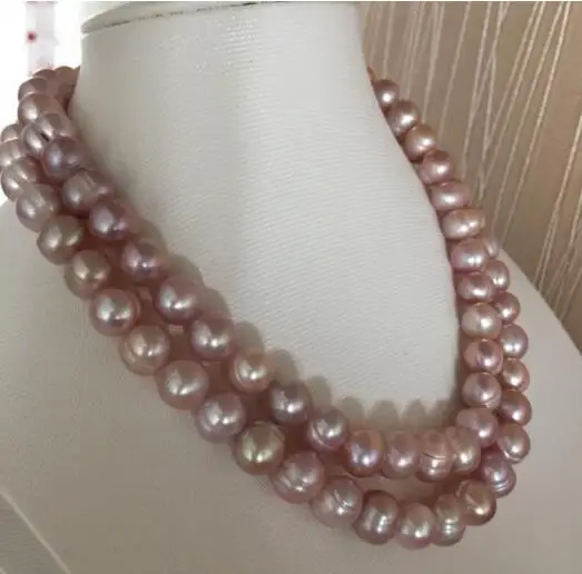 

2 rows 9-10mm south sea baroque lavender pearl necklace 18"19"925s