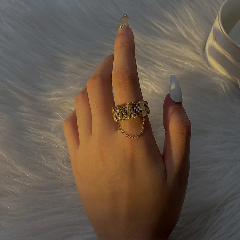

Fashion personality exquisite hip-hop exaggerated M letter titanium steel men's and women's rings