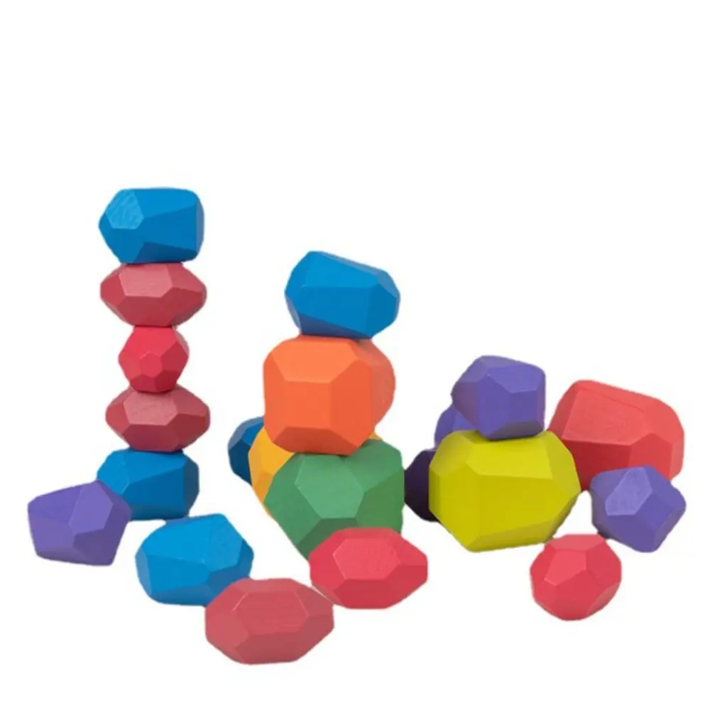 20pcs Children's Wooden Toys Stacked Stone Wooden Simulation Stone Building Blocks Game Learning Toys