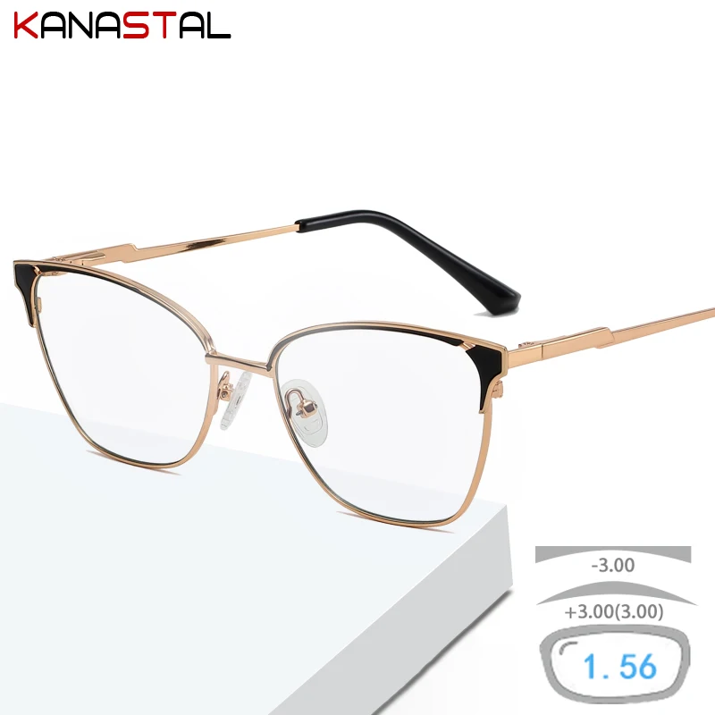 

Women Blue Light Blocking Glasses Metal Bicolor Eyeglasses Frames CR39Lens Prescription Eyewear Myopia Hyperopia ReadingGlasses