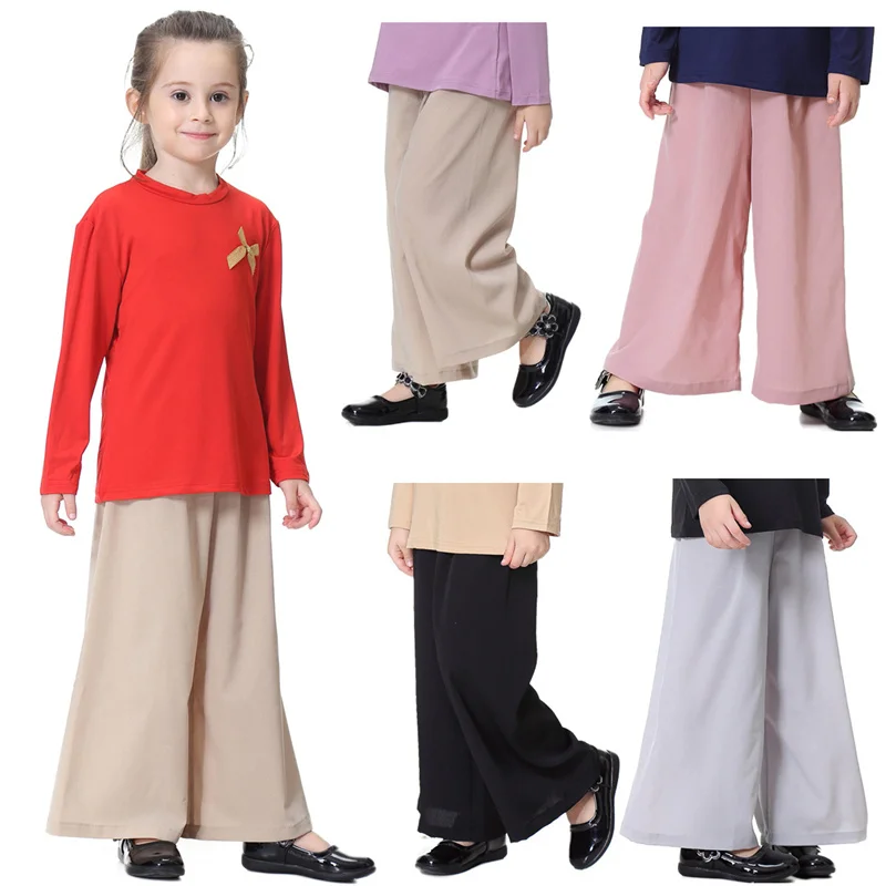 

Girls Solid Color Trousers Loose Wide Leg Pants Child Islamic Children Clothes