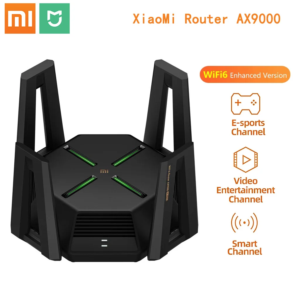 Xiaomi Router AX9000 2.4G/5G/5G-Game 3 Channels WiFi 6 Enhanced Version 4-Core CPU 1GB RAM 4K QAM 12 High-Gain Antennas Router