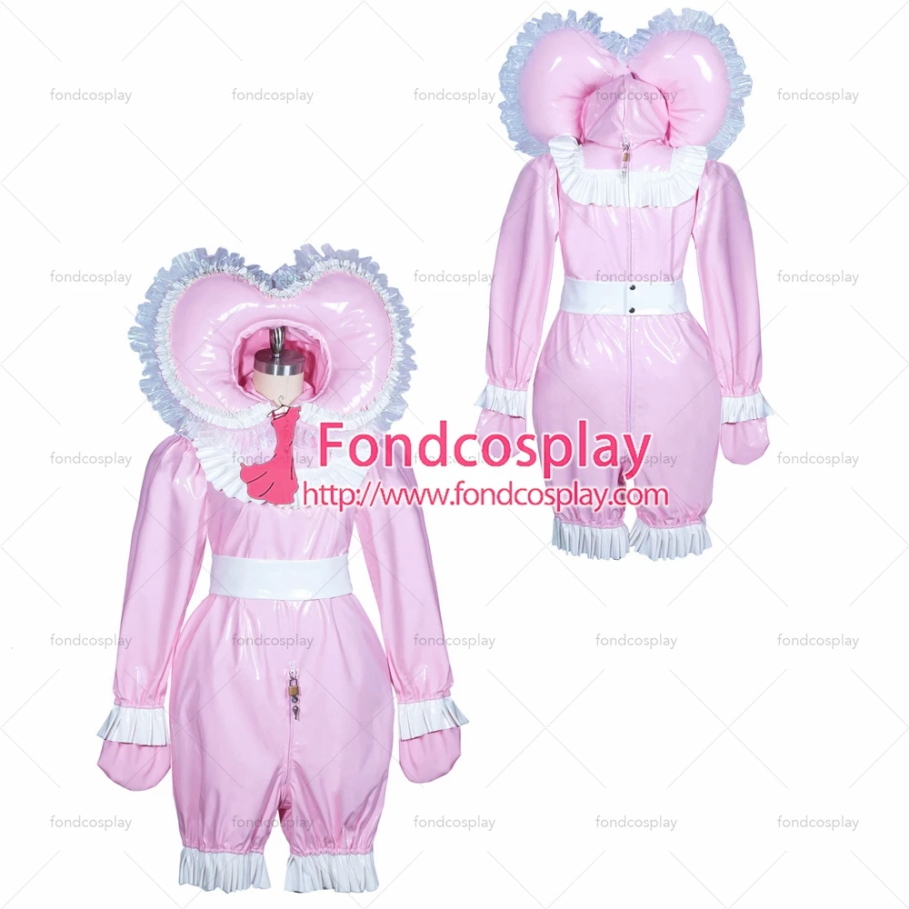 

fondcosplay adult sexy cross dressing sissy maid bonnet French lockable baby pink heavy PVC jumpsuits Romper Tailor-made[G3910]