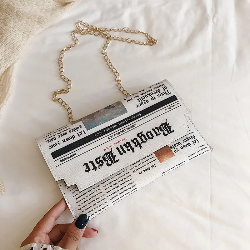 

Women Joker Messenger Bag Chain Shoulder Bag Personality Fashion Small Square Newspaper News Styling Bags Wholesale Bolso Mujer
