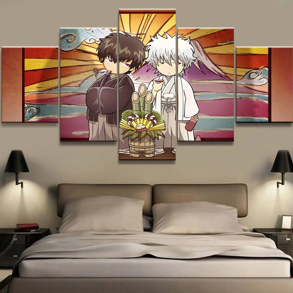 Домашний декор настенная живопись 5 панелей гинтама Hd-печать анимационный плакат