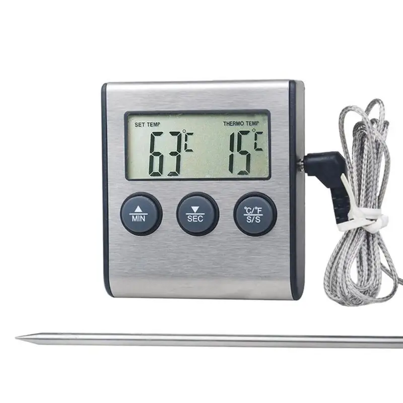 

Digital BBQ Cooking Oven Thermometer Meat Kitchen Food Temperature Meter for Grill Timer Function with Stainless Steel Probe