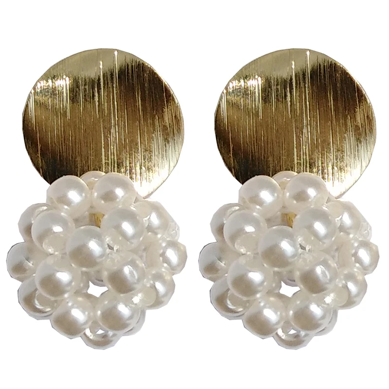 

Fashion Jewelry Drop Earrings Hot Selling Metal Shiny Golden Plating Small Simulated Beads Ball Dangle Earrings For Gilr Gifts