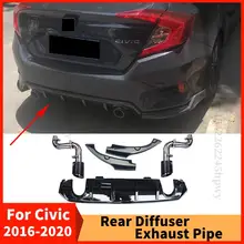 Rear Bumper Diffuser Lip Exhaust Pipe Splitter Cover Exterior Part Spoiler Deflector For Honda Civic 10th Gen 2016-2020 Sedan