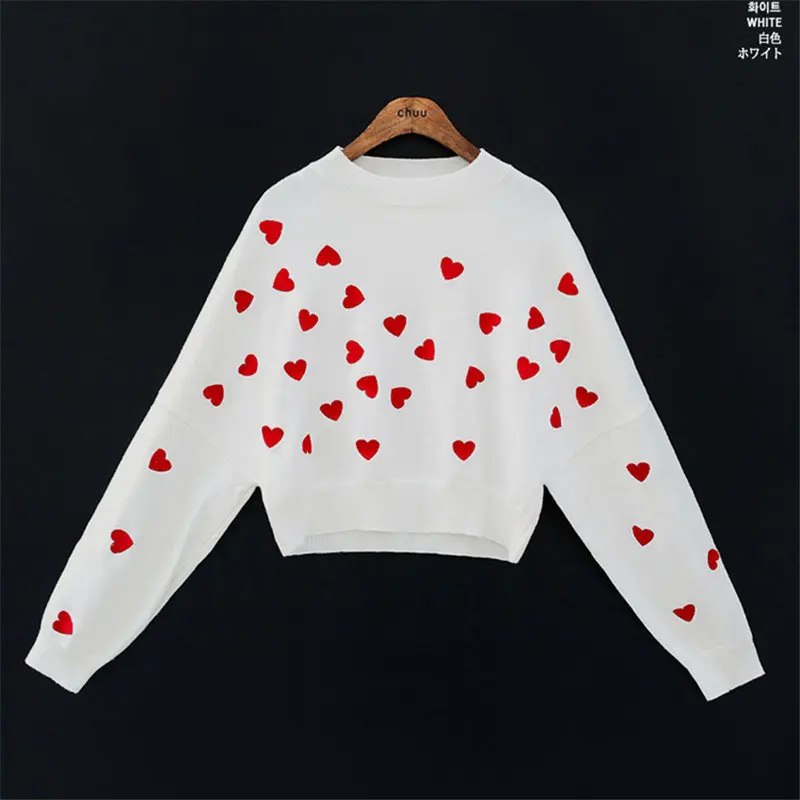 Милые Универсальные женские пуловеры Alien Kitty с вышивкой и сердечками приталенные