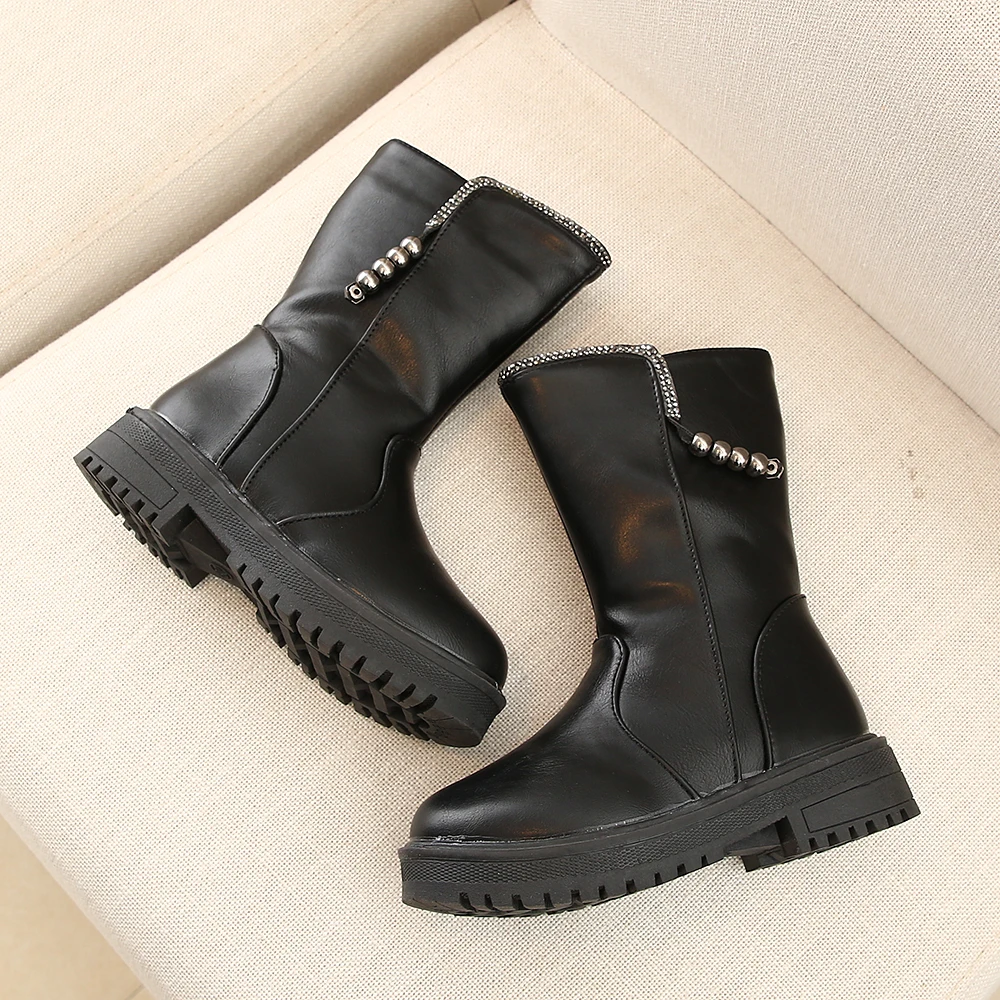 

COMFY KIDS Boots For Girls Shoes Pu Leather Thicken Sole Comfortable Girls Black Boots Shoes Size 27-36 Side Zipper