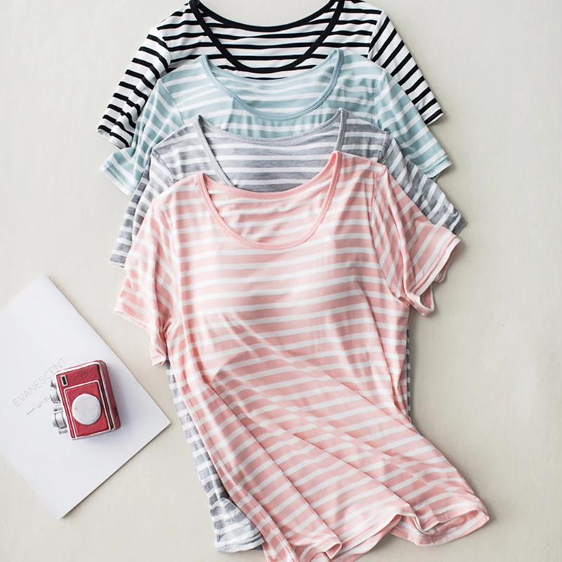 Женский бюстгальтер с подкладкой свободный коротким рукавом в полоску из модала