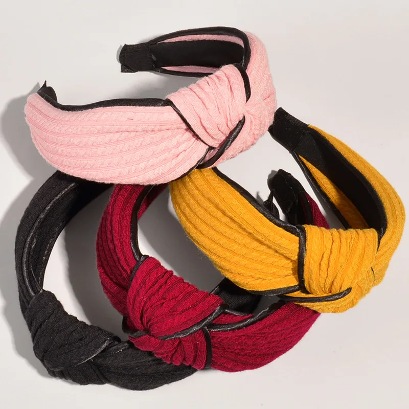 

Новый однотонный тканевый широкий ободок с узлом простой темпераментный Полосатый черный ободок аксессуары для волос