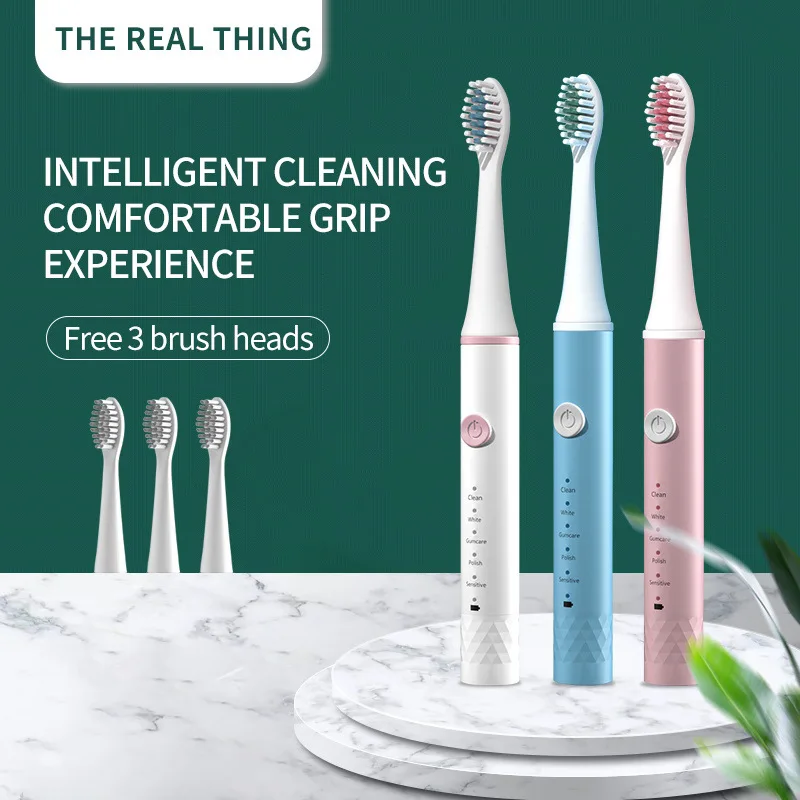 

Household Rechargeable Adult Ultrasonic Waterproof Replacement Heads Set Teeth Whitening Electric Sonic Toothbrush
