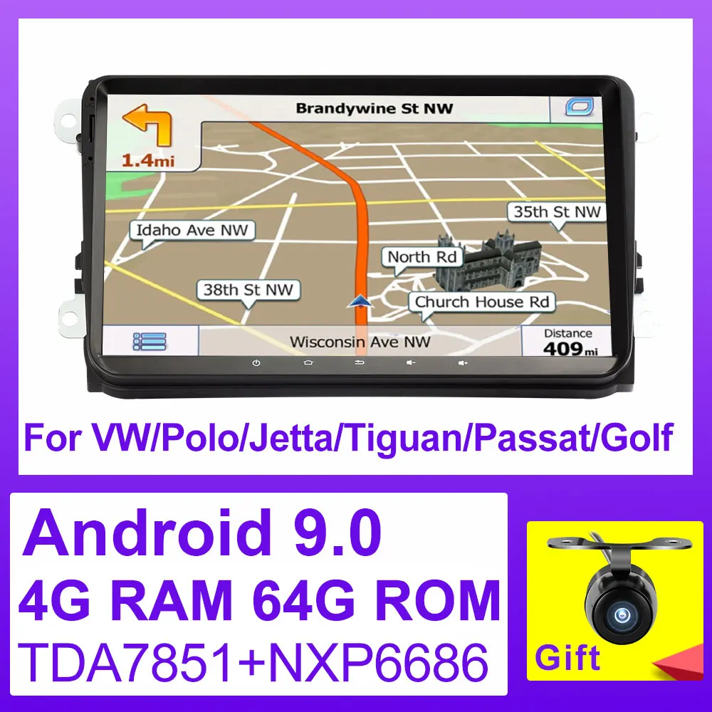 Eunavi 2 Din 9 ''Android 9 Автомагнитола для VW Polo Jetta Tiguan passat b6 cc fabia Golf Magotan gps Стерео bluetooth wifi без DVD