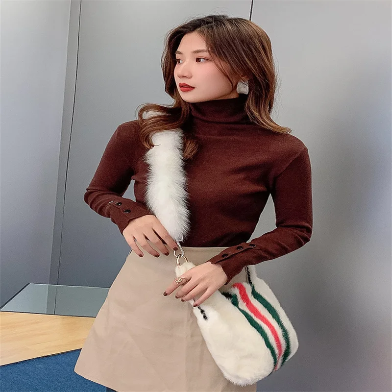 100% Mink Hair Handbag Brand Party Bag Lady Shoulder Bag Luxury Designer Messenger Bag Mink Leather Bag