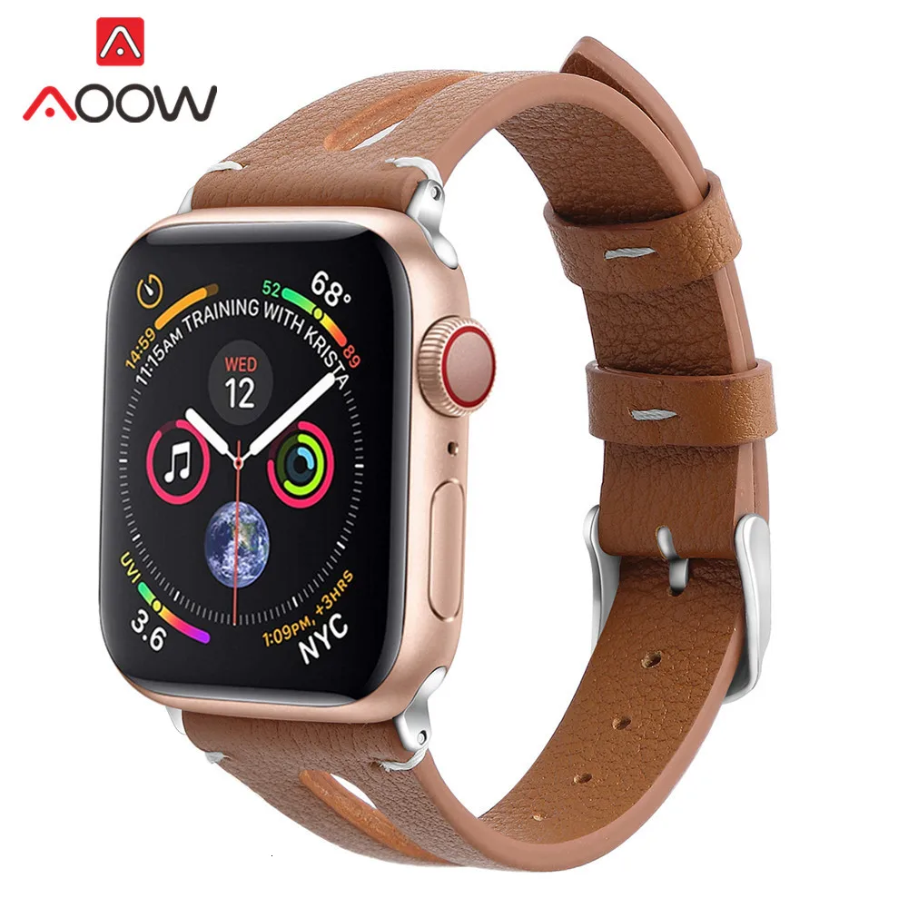 Ремешок из натуральной кожи с принтом для Apple Watch 40 мм 44 мм для iwatch 38 мм 42 мм ремешок серии 4 3 2 1 браслет аксессуары