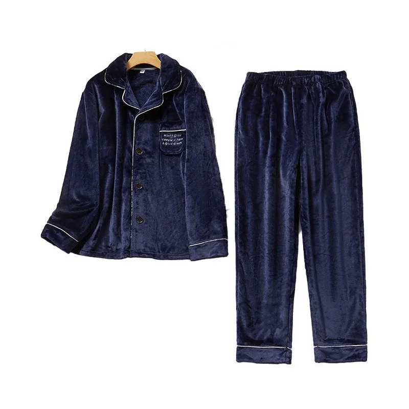 Flannel Fall/Winter Coral Fleece Thicken Home Furnishing Warm Suit Embroidered Men Pijamas Women Sexy 2 Piece Set