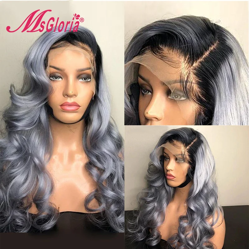 

Transparent Lace Body Wave Wig Ombre Colored 13x4 Lace Front Human Hair Wigs #613 Grey Remy Brazilian Hair Wigs For Black Women