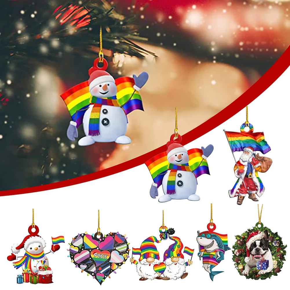 

Christmas Rainbow Wood Cartoon Pendant Home Wall Xmas Tree Hanging Bar Party Supplies Festival Props Ornaments Gift