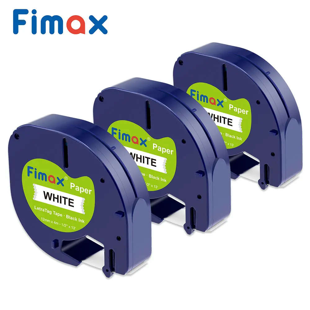 Fimax 3 шт. 91200 лента Letratag совместима для принтеры этикеток dymo черный на белом 91330 91220