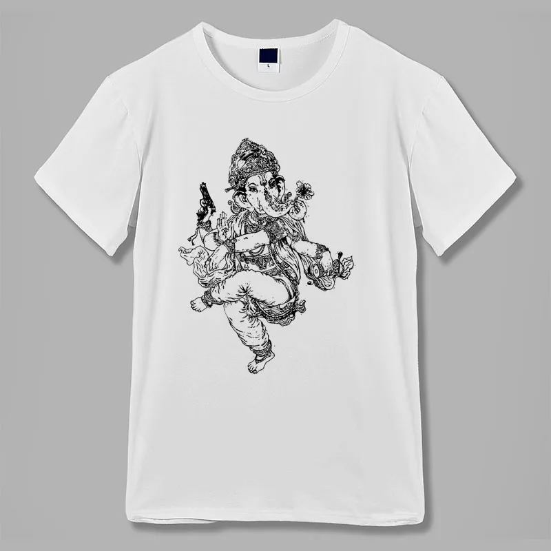 Рок н ролл Мода Таиланд Слон Бог с пистолетами для мужчин и женщин футболка