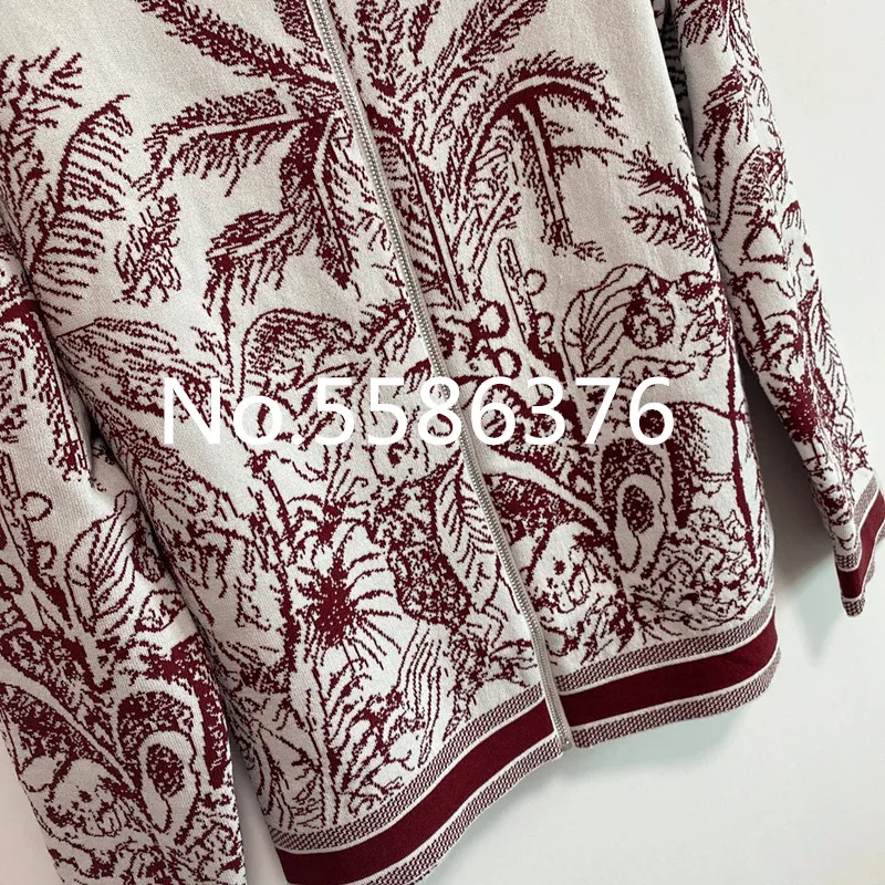 

luxury design 2021 high end branded jungle forest Jacquard long sleeve super soft knitted cardigan women sweater cardigans S-L