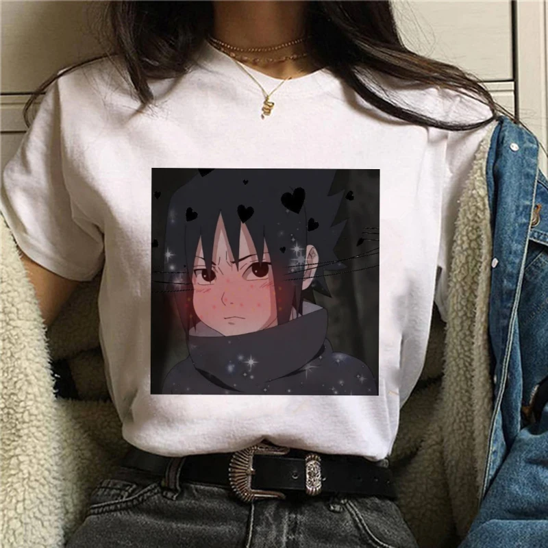 Японские Аниме крутые Uchiha Sasuke Mujer Camisetas белый топ летние футболки с эстетичным