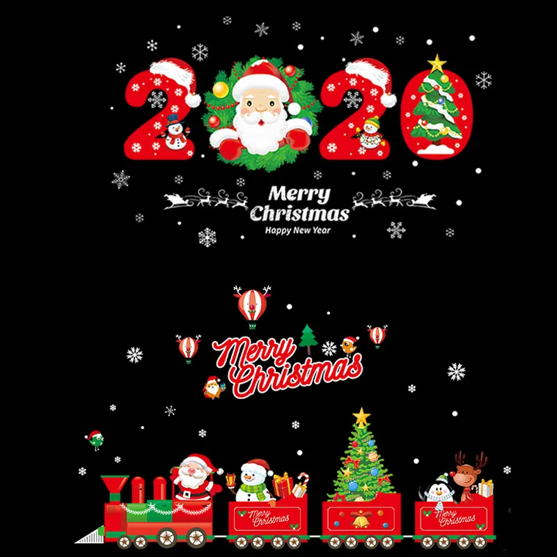 

2020 Merry Christmas Wall Stickers Window Glass Festival Wall Decals Santa Murals New Year Christmas Decorations for Home Decor