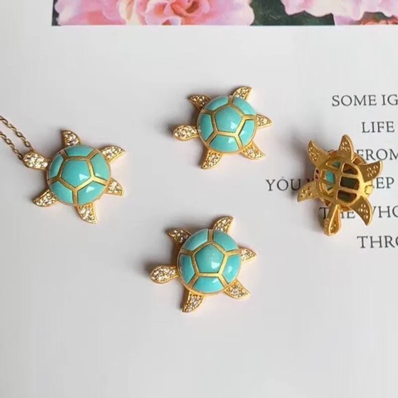 Женский кулон с бирюзой CSJ прекрасное ювелирное ожерелье из стерлингового серебра 925 пробы черепахой