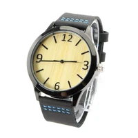 2020 quality cheap custom label own logo men alloy case bamboo wooden watch with black blue leather strap