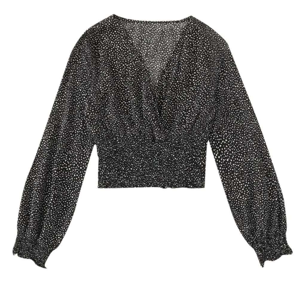 Футболка женская облегающая с длинным рукавом в горошек 30 #|Футболки| |