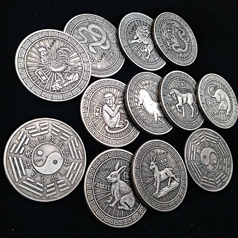 12 шт. монеты в виде животных с надписью Lucky Coin Gossip Feng Shui китайским знаком зодиака