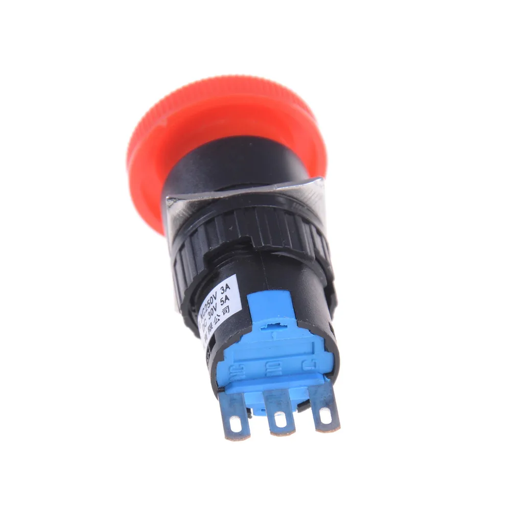 

16mm Red Mushroom Emergency Stop E-stop Switch 3 Pins NO+NC DC 30V 5A AC 250V 3A Emergency Stop Push Button Switch