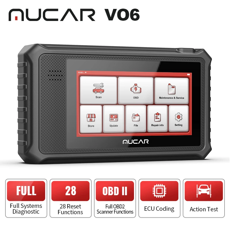 

Автомобильный сканер MUCAR VO6, obd2, полная система, инструменты для автоматической диагностики, кодирование ЭБУ, 28 сбросов, пожизненное бесплат...