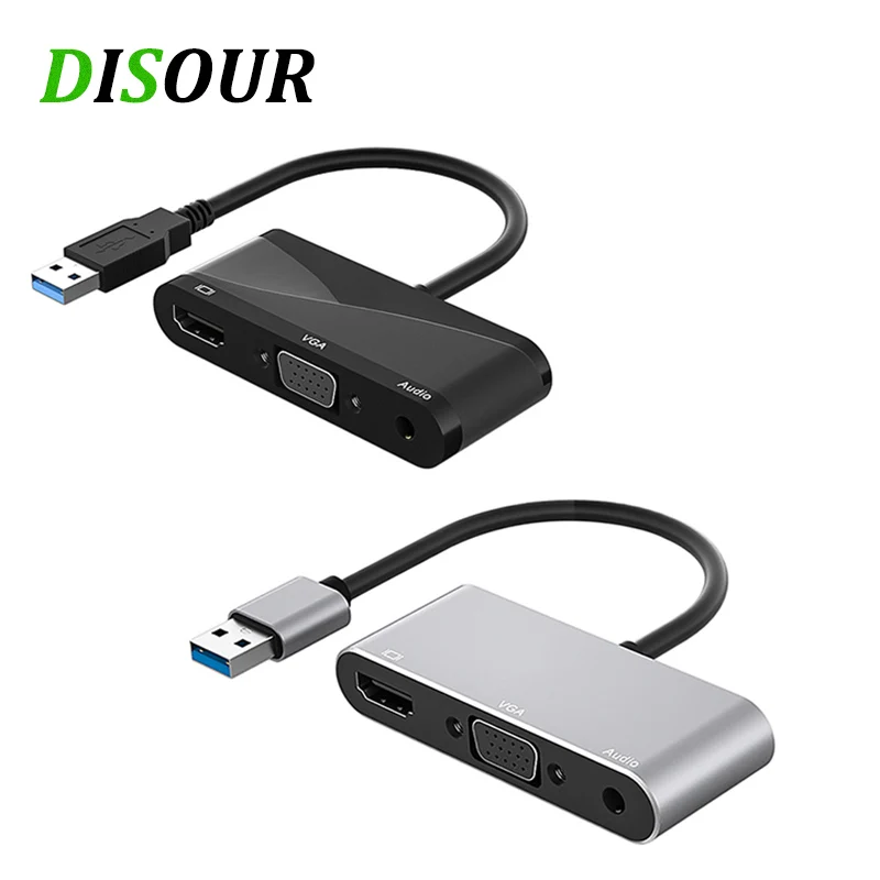 

Usb3.0 To HDMI-compatible Vga + Video 2 In 1 Converter Usb Split-Screen High-Definition Vga Hub 1080P Free Drive For PC Laptop