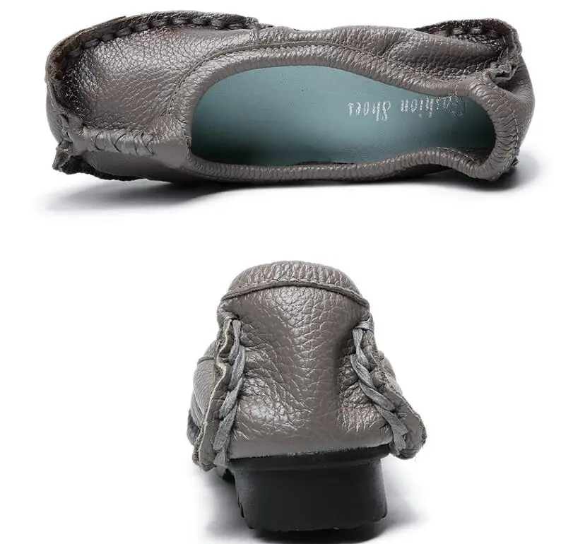RUSHIMAN New Real Leather Shoes Flat Shoes Large Mom Shoes Soft Bottom Comfortable Women's Shoes Bean Shoes Size 35-41