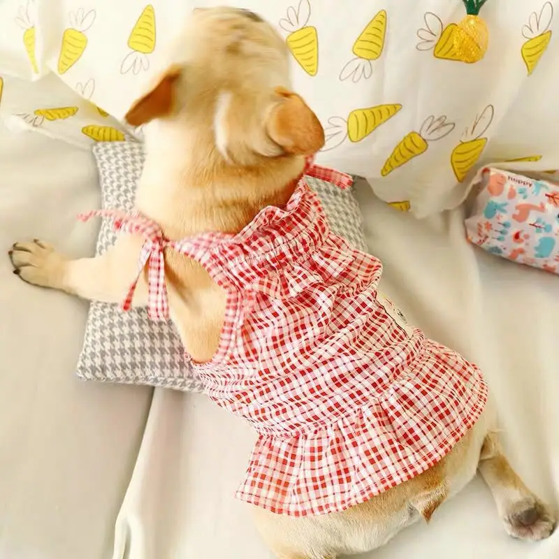 

Fashion Luxury Pet Dog Dresses Spring and Summer Cute Kirkie Plaid Princess Puppy Dress Girl Vestidos Para Perritas