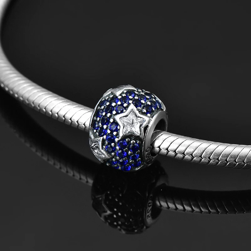 

925 Sterling Silver DIY Jewelry Beads Fit Original europeu Charm Bracelet making blue and like clear Crystal star CZ round Bead
