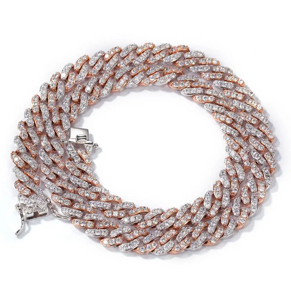 Хип хоп розовый AAA кубическая циркониевая подвеска Bling Iced Out кубинские Короткие Ожерелья Роскошные CZ камень звено цепи мужские украшения-браслеты