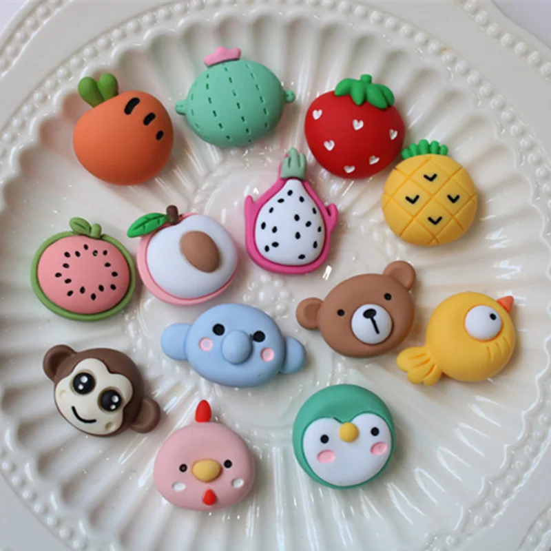 

10Pcs/lot Resin Kawaii Fruits Animals Flatback Resin Cabochons for Kids Hair Bows Accessories Scrapbooking DIY Decoration Craft