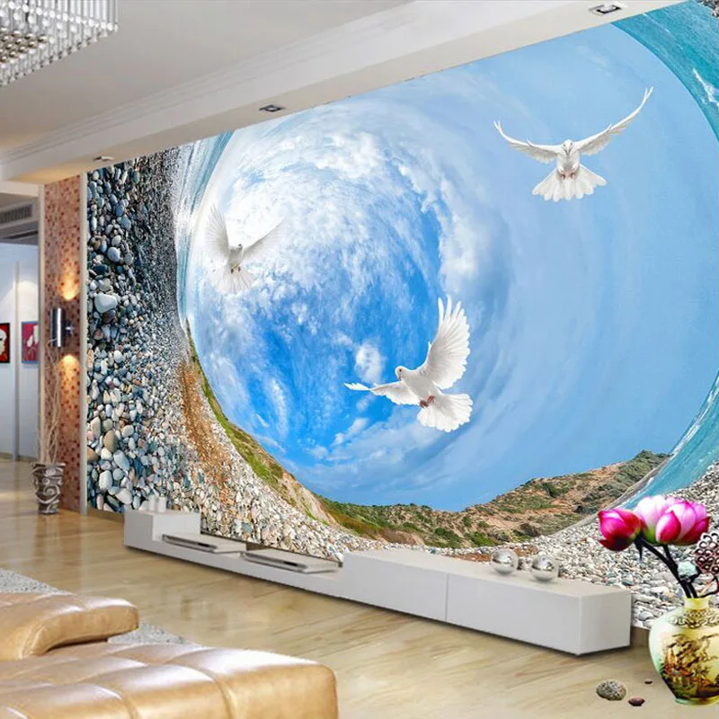 Прямая поставка заказной размер Vortex голубое небо Птицы Пейзаж росписи 3D