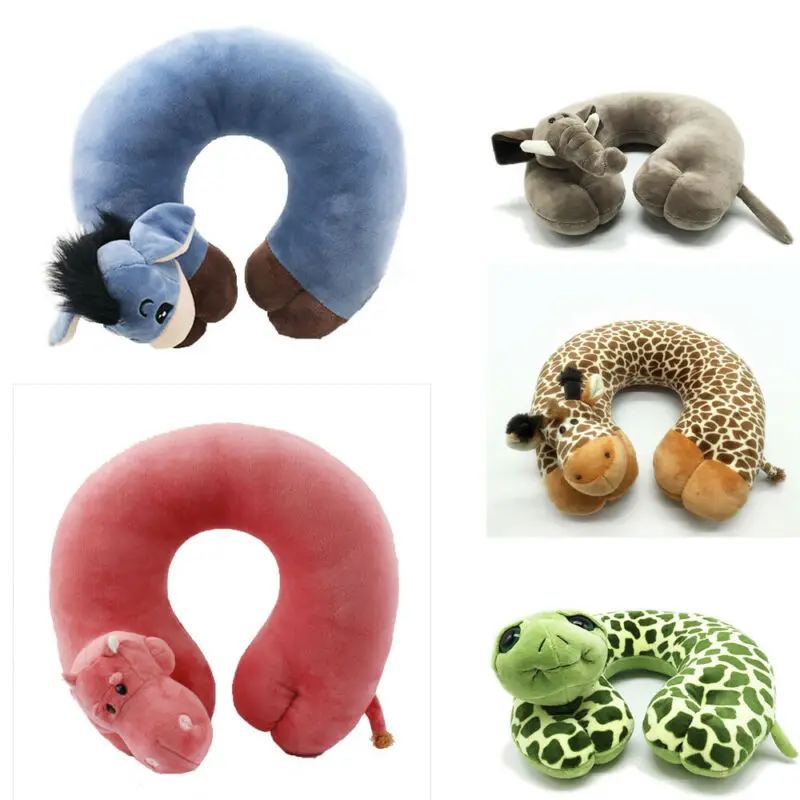 Новейшая Удобная дорожная U образная подушка с мультипликационным животным для