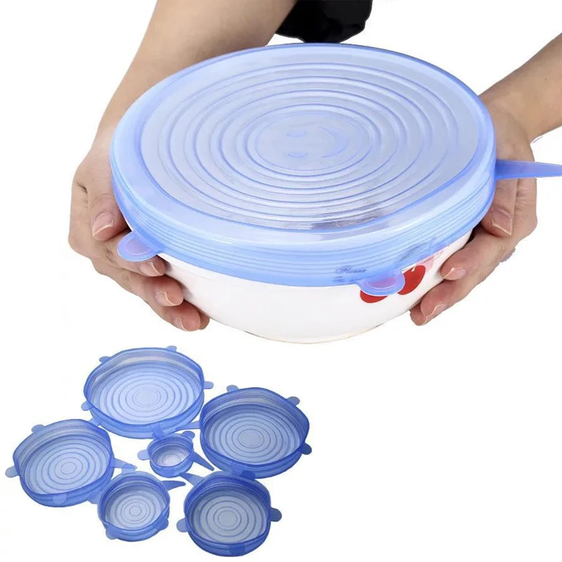 

6pcs Reusable silicon stretch lids universal lid Silicone food wrap bowl pot lid silicone cover pan cooking Kitchen Stoppers