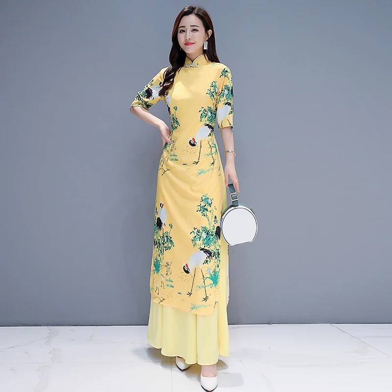 Aodai вьетнамская традиционная одежда Qipao китайская ткань вьетнамское платье