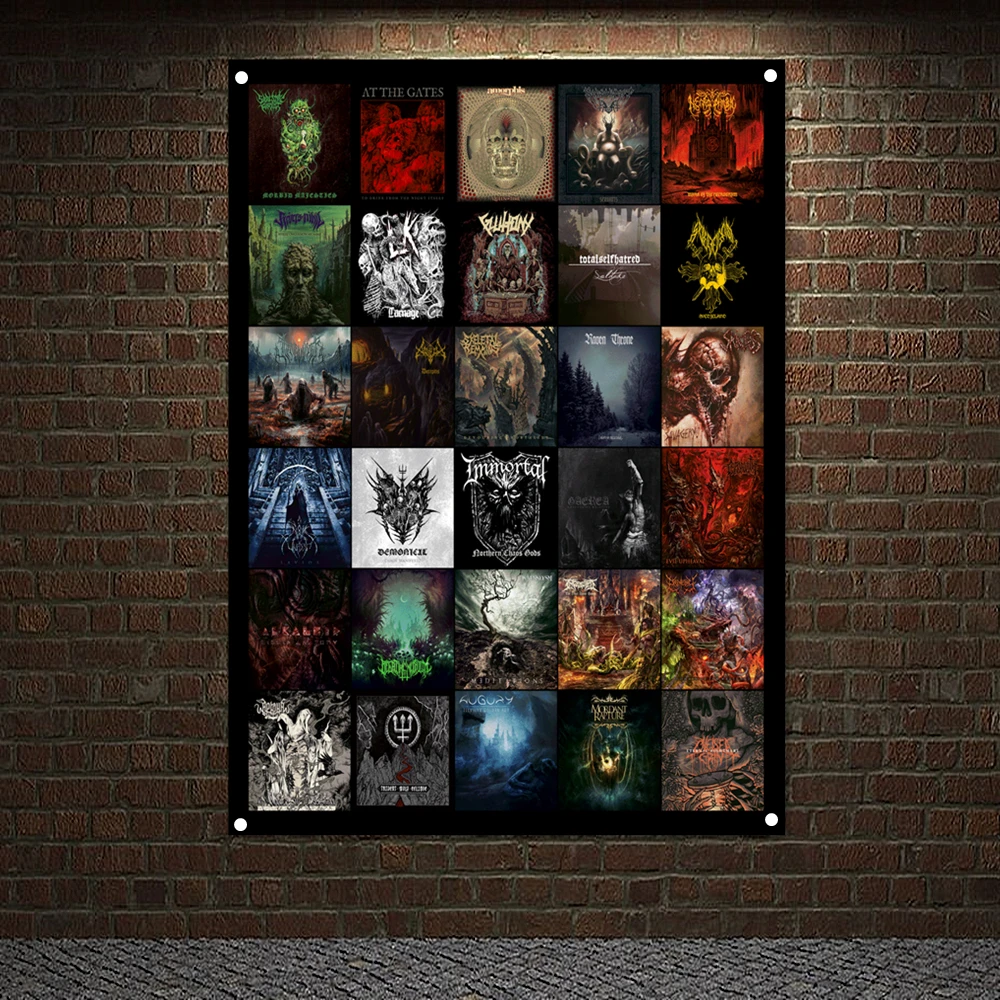 

Mix Metal Music Poster Wall Hanging Macabre Art Rock Sticker Band Flag Banner Canvas Painting Tapestry Bar Cafe Wall Decor Mural