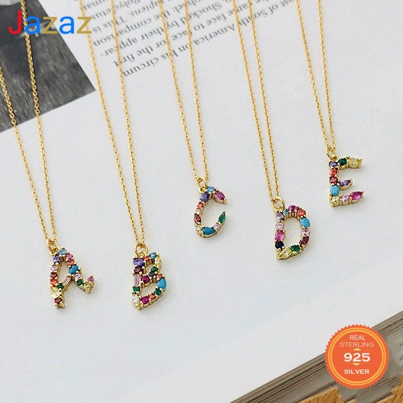 

Jazaz 925 Sterling Silver European 26 Initials Pendant Necklace Women Pave Colorful Crystal Fashion Party FriendshipGift D001881
