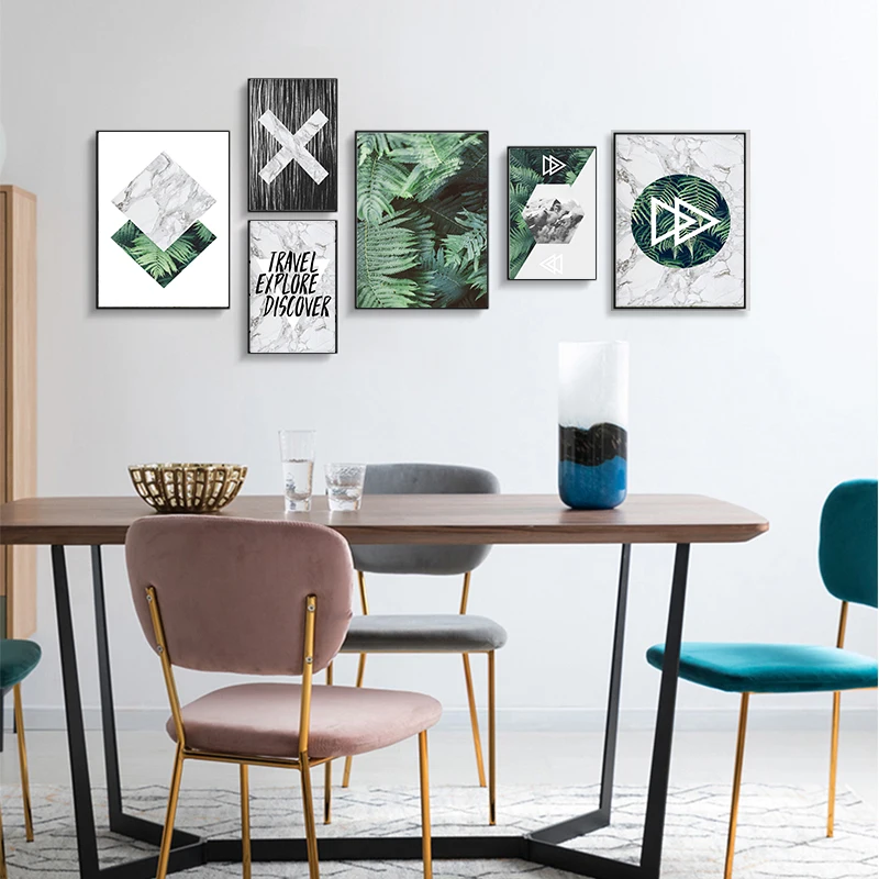 Скандинавская Геометрическая Зеленая Мраморная Картина на холсте настенные